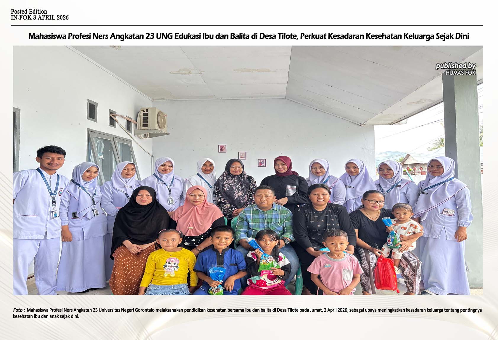 Sentuhan Edukasi Mahasiswa Ners UNG, Mengawal Tumbuh Kembang Balita di Desa Tilote