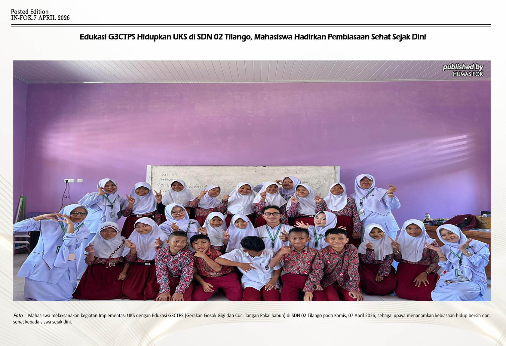 Ciptakan Generasi Sehat, SDN 02 Tilango Semarakkan Edukasi Gosok Gigi dan Cuci Tangan
