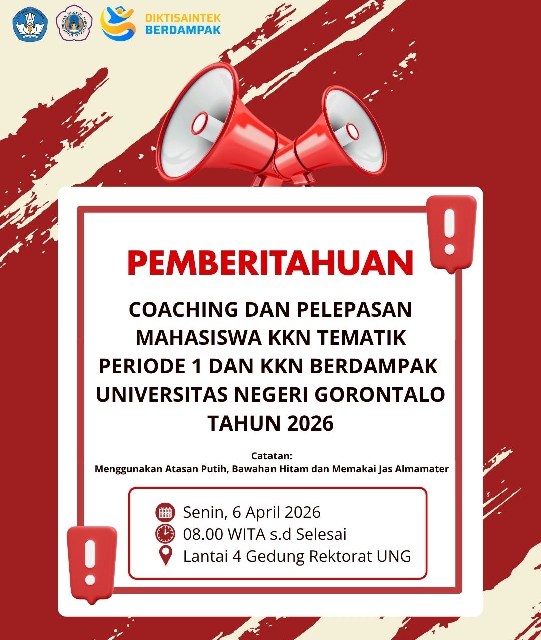 Pelaksanaan Coaching dan Pelepasan Mahasiswa KKN Tematik Periode 1 dan KKN Berdampak UNG 2026
