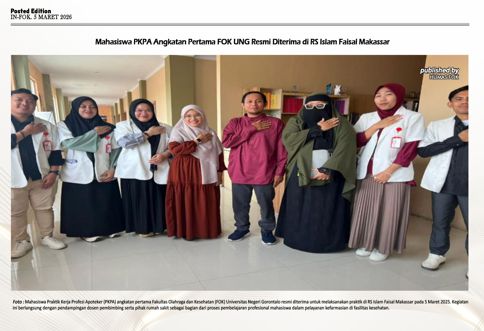 Mahasiswa PKPA Angkatan Pertama UNG Jalani Praktik Profesi di RS Islam Faisal Makassar