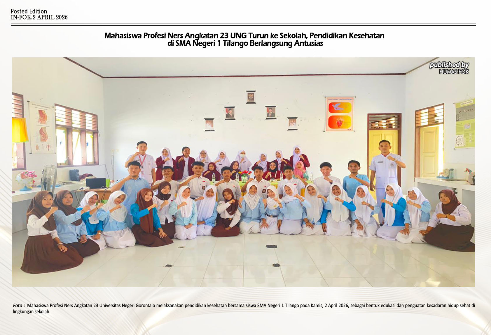 Mahasiswa Ners UNG Tanamkan Budaya Hidup Sehat di SMA Negeri 1 Tilango