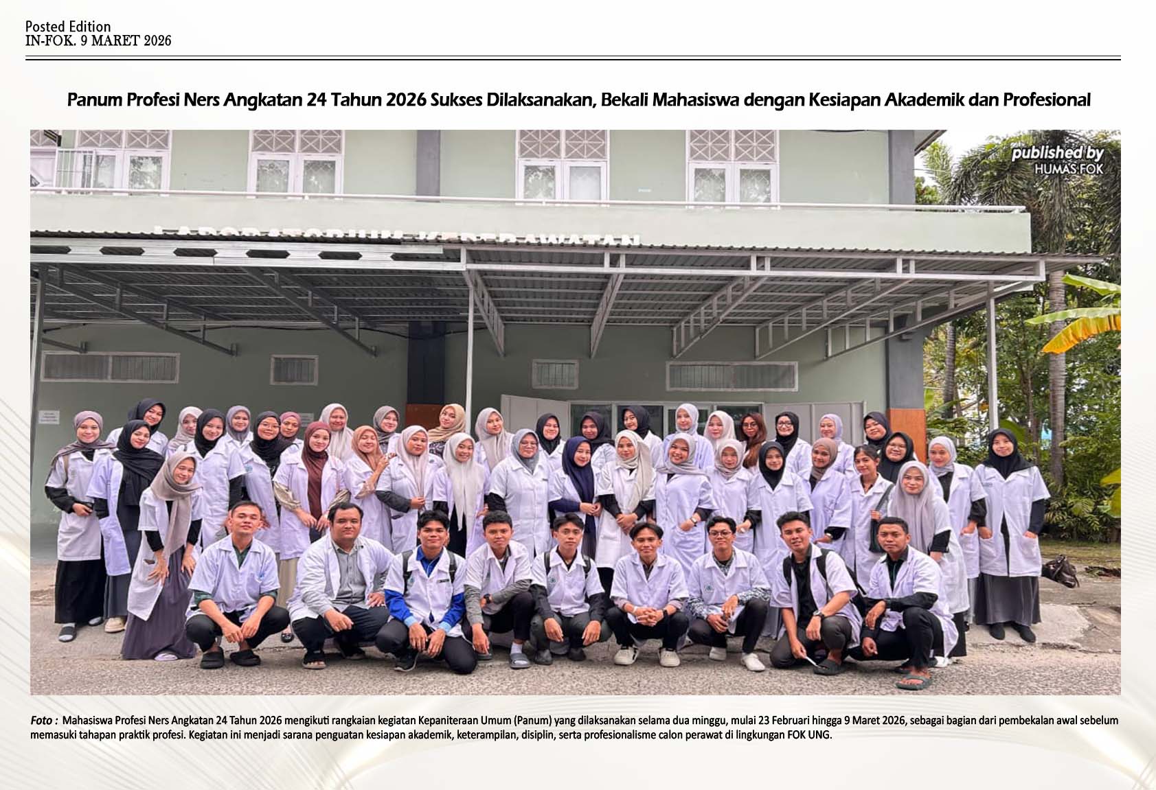 Bekali Calon Perawat Profesional, Profesi Ners UNG Tuntaskan Panum Angkatan 24