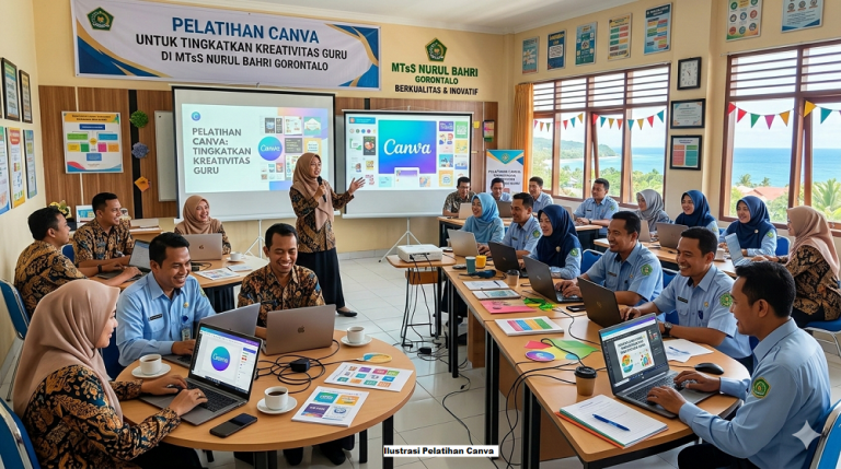 Sentuhan Digital di Pesisir Tomini, Dosen UNG Latih Guru MTsS Nurul Bahri Taklukkan Canva