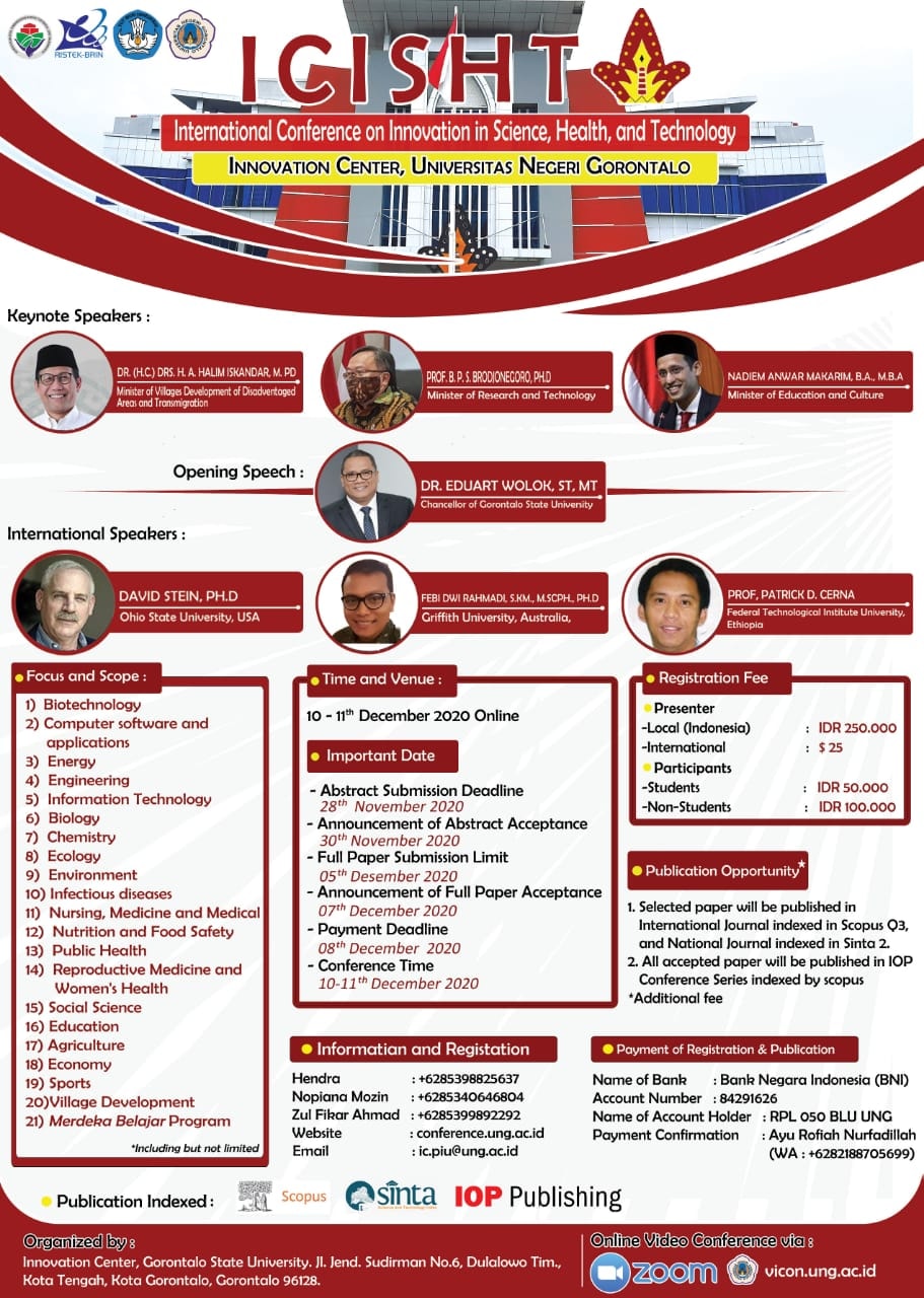 The 1st International Conference on Innovation in Science, Health, and Technology (ICISHT)