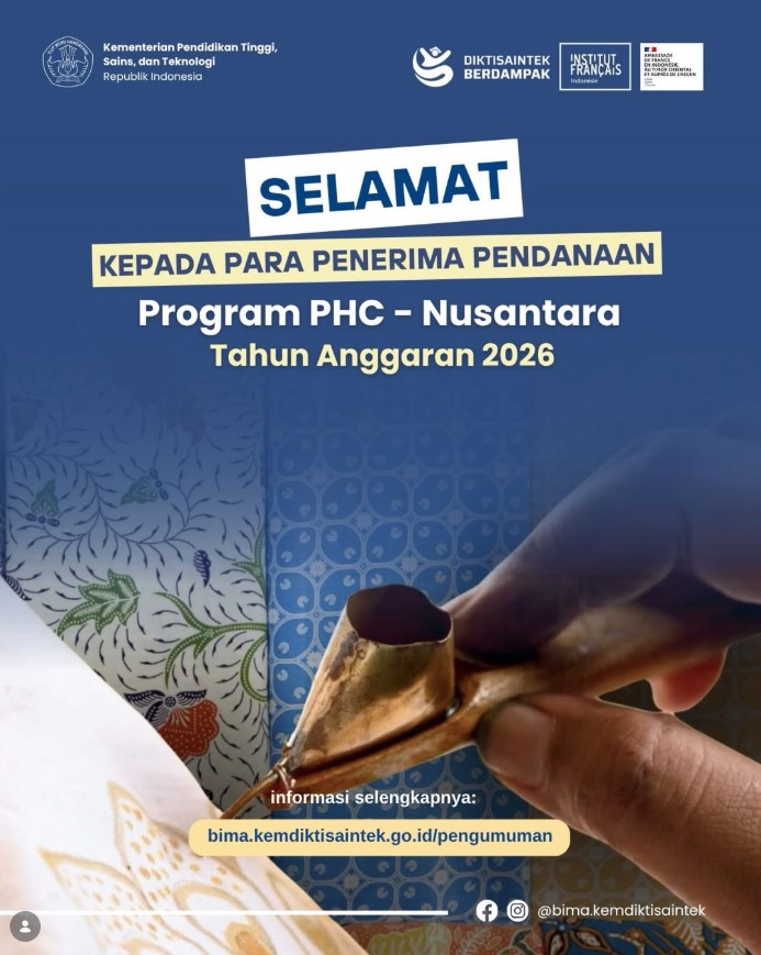 Penerima Pendanaan Program Partenariat Hubert Curien (PHC) - Nusantara Tahun Anggaran 2026