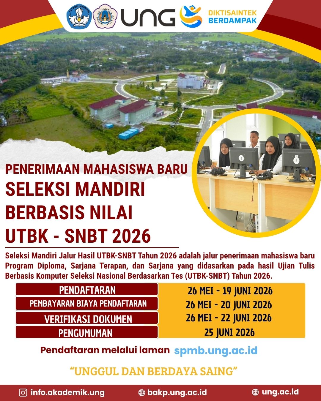 Penerimaan Mahasiswa Baru Jalur Seleksi Mandiri Berbasis Nilai UTBK-SNBT 2026 UNG