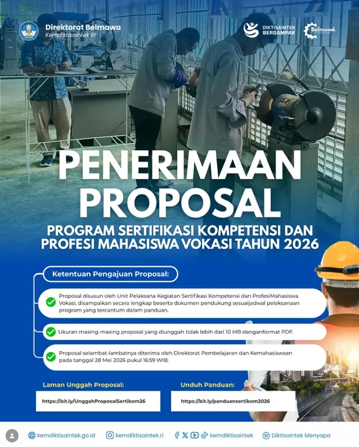 Penerimaan Proposal Program Sertifikasi Kompetensi dan Profesi Mahasiswa Vokasi Tahun 2026 