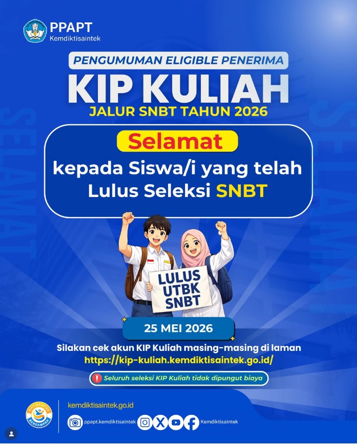 Pengumuman Eligible Penerima KIP-Kuliah Jalur SNBT 2026