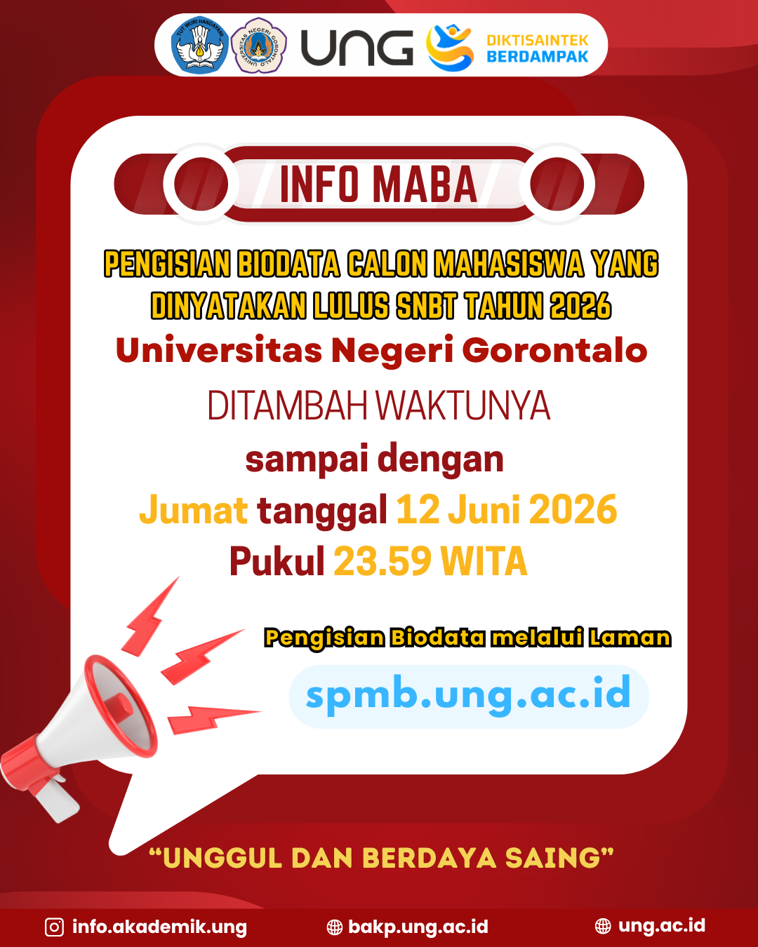 Perpanjangan Waktu Pengisian Biodata Calon Mahasiswa Lulus SNBT 2026 UNG