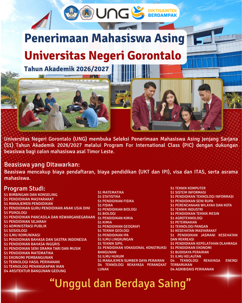 UNG Membuka Seleksi Penerimaan Mahasiswa Asing Program International Class Tahun Akademik 2026/2027