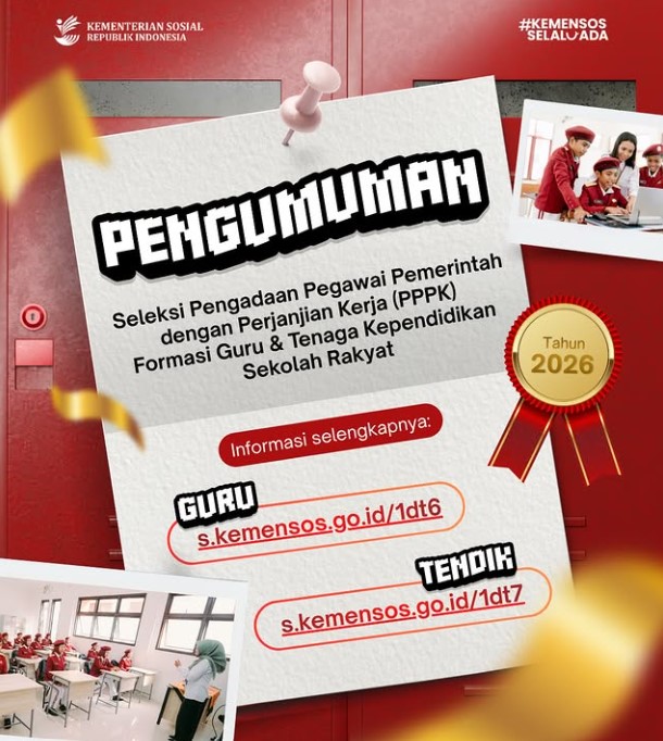 Kementerian Sosial Buka Rekrutmen PPPK Guru dan Tenaga Pendidik Sekolah Rakyat Tahun 2026