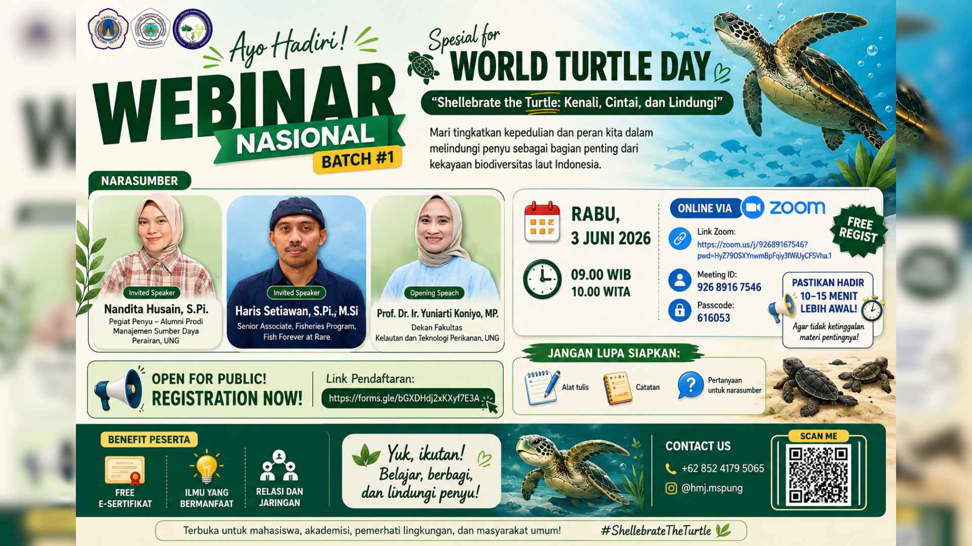 Shellebrate the Turtle, Webinar Nasional FKTP UNG Edukasi Masyarakat tentang Pelestarian Penyu
